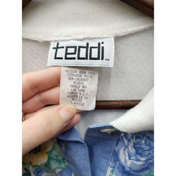 Vintage Teddi Womens Large Pullover Blouse With Floral & Striped Accents Short S - Picture 2 of 4
